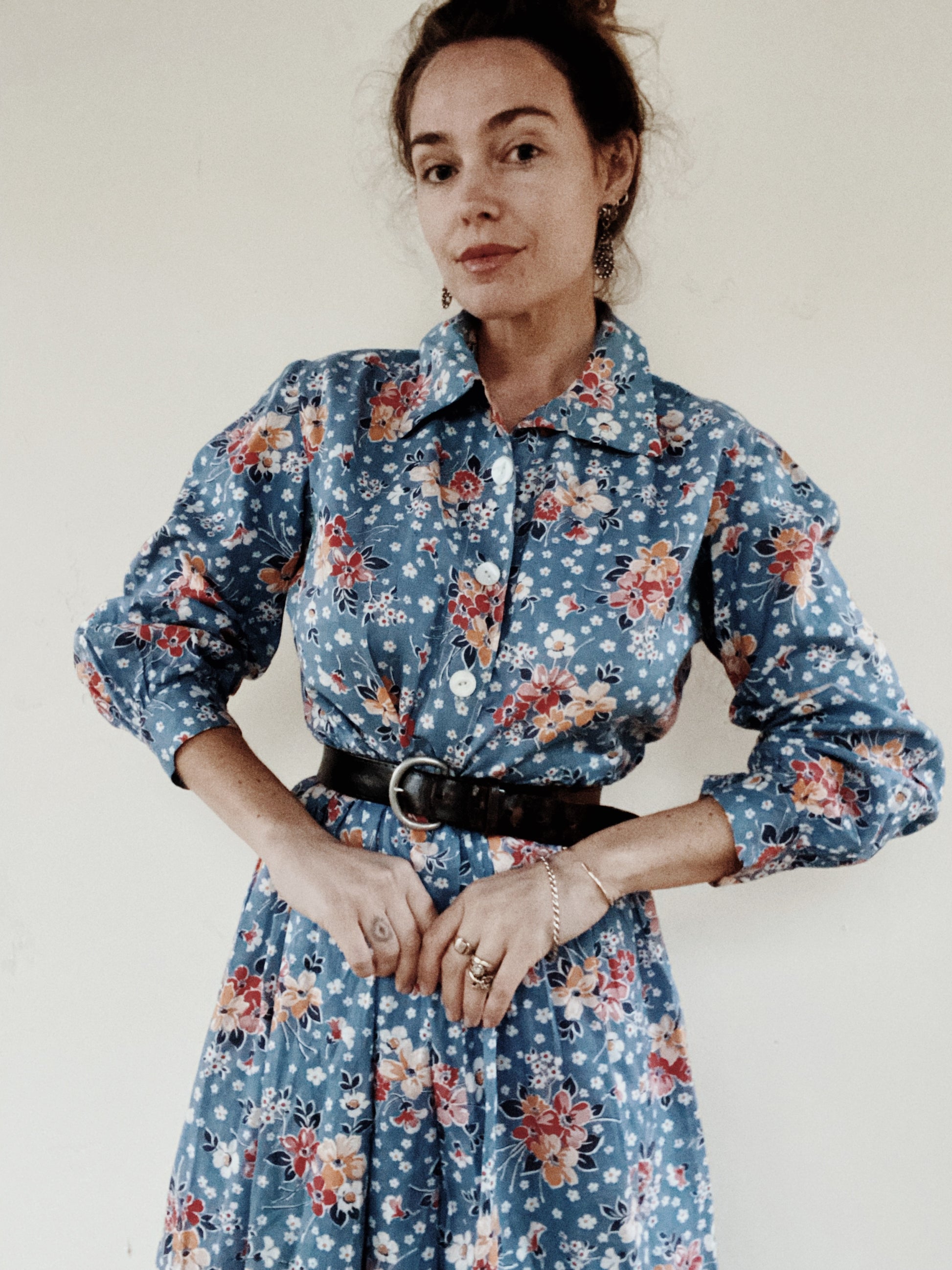 1930s/40s Blue Cotton Floral Maxi Feedsack Dress- M/L – Venus Threads 1930s/40s Blue Cotton Floral Maxi Feedsack Dress- M/L – Venus Threads