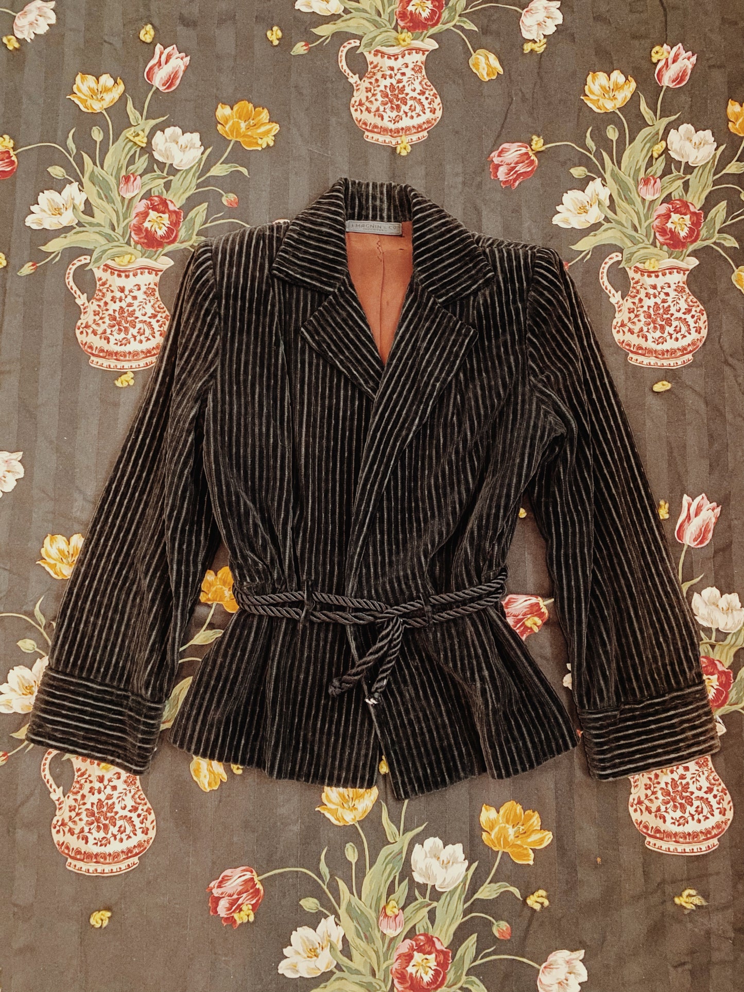 1930s Charcoal Corduroy Outerwear Jacket by I. Magnin- M