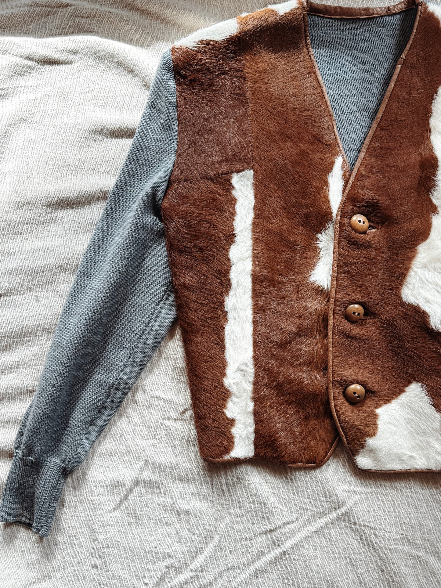 1930s Cowhide Slate Knit Cropped Cardigan- M/L
