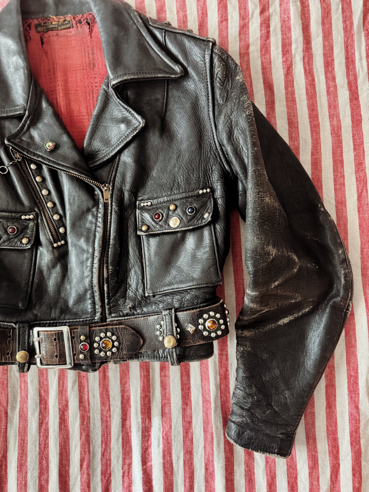 1947 Rare Embellished Harley Davidson Cycle Queen Moto Jacket- S/M