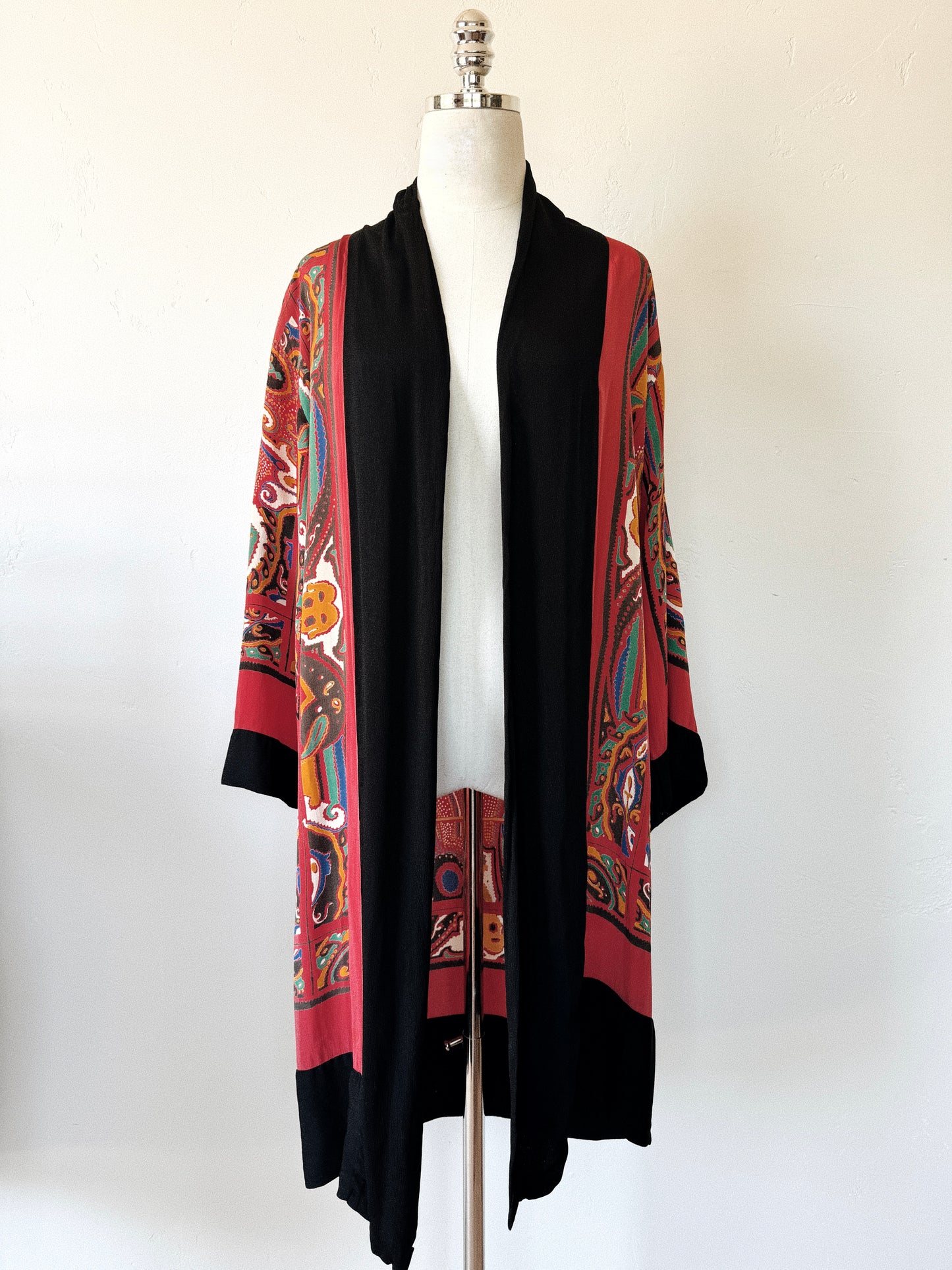 1920s Surreal Paisley Silk Crepe Duster Robe- S-L