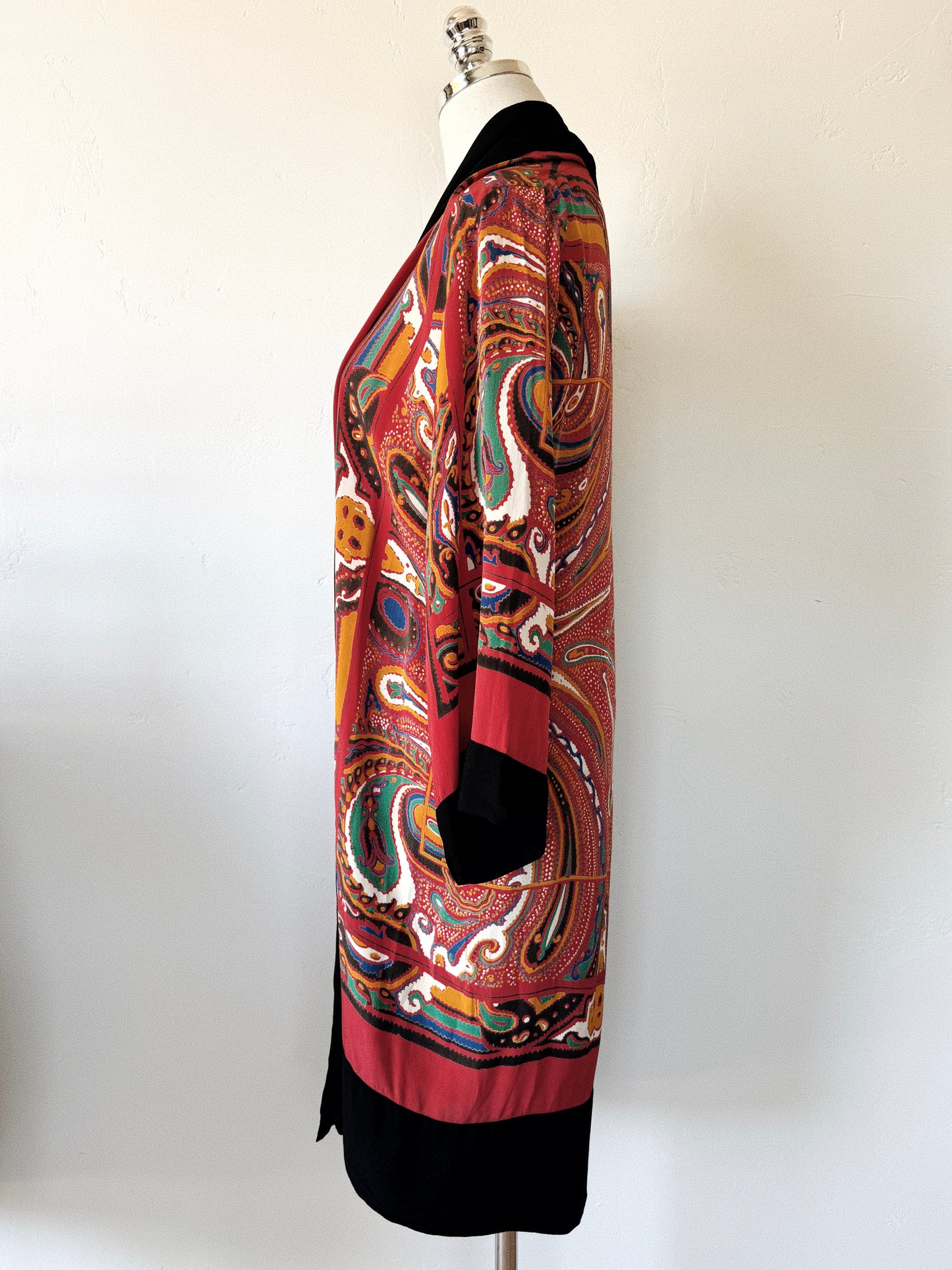 1920s Avant Garde Paisley Silk Crepe Duster Robe- S-L