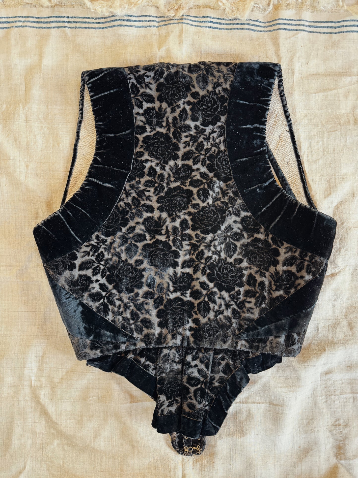 Antique Black Devoré Velvet Swiss Waist Corset- S/M
