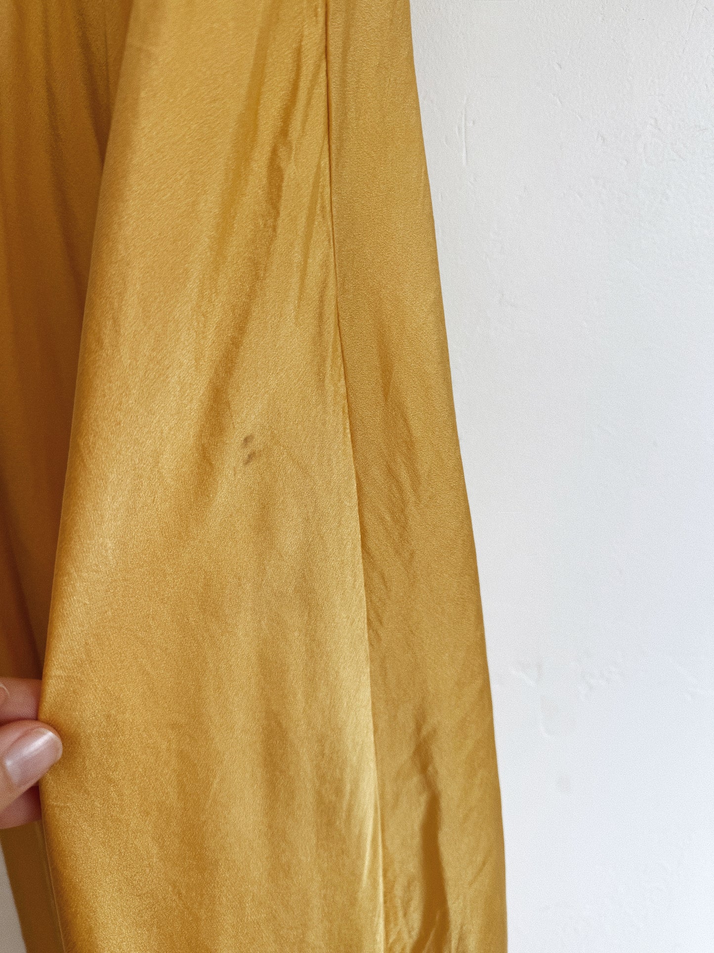 1930s Golden Saffron Silk Clover Embroidered Slip Dress- S-S/M