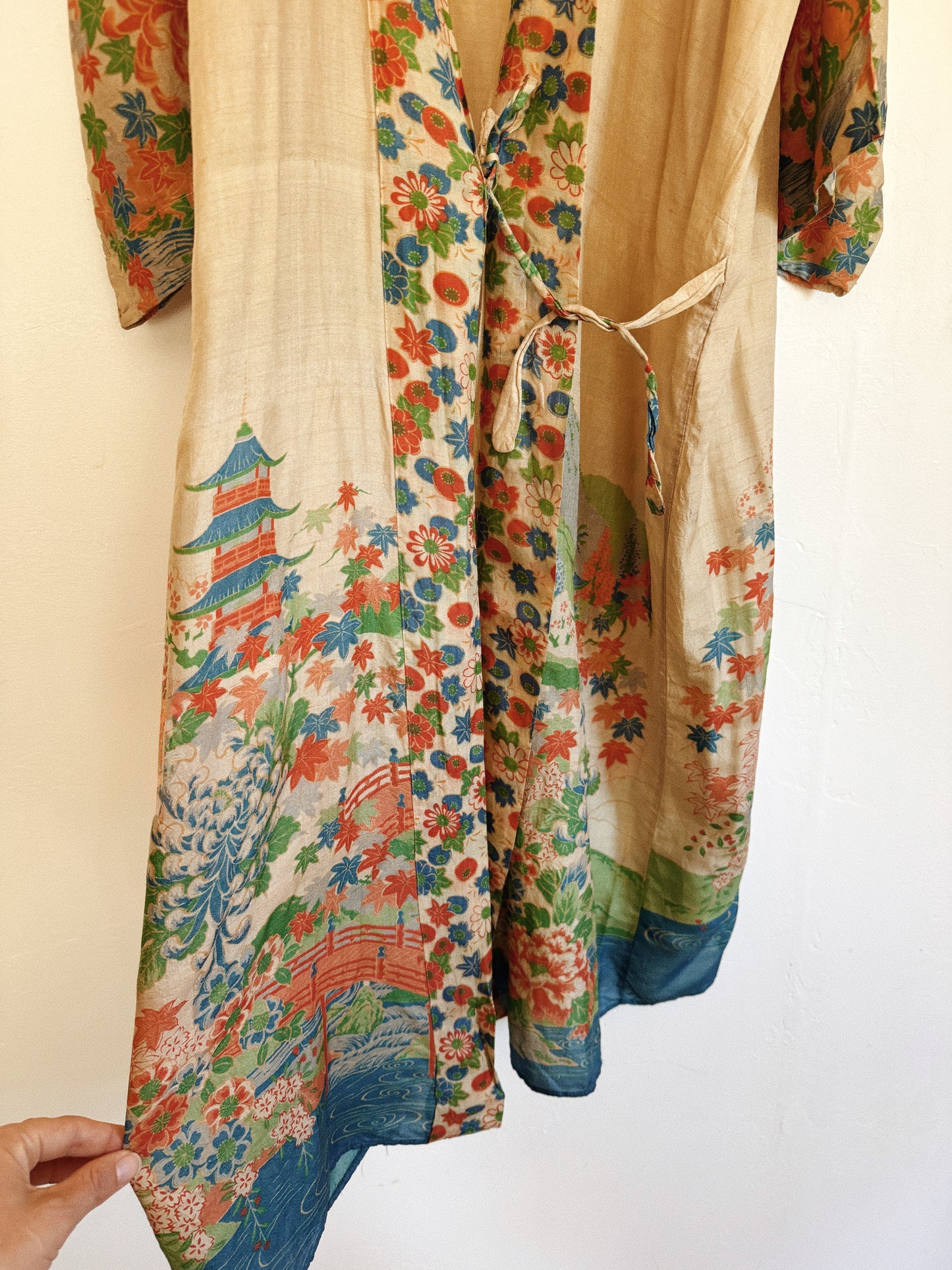1920s Pongee Silk Printed Duster Robe- O/S