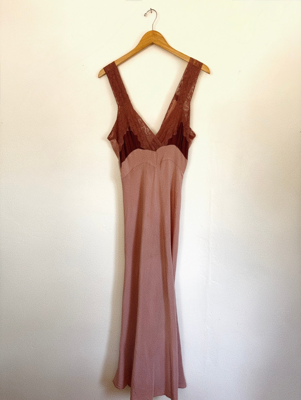 1940s Plum Chiffon Rayon + Lace Slip Dress- M-L