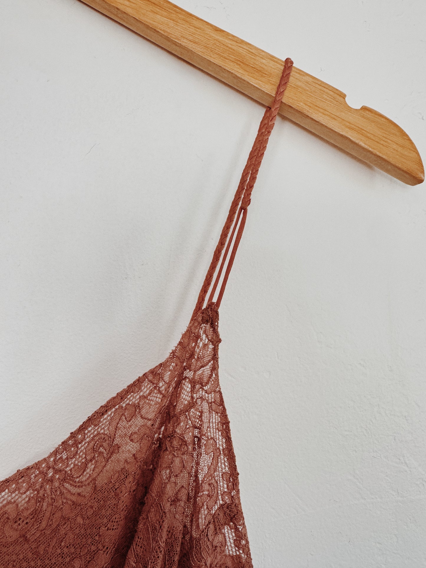 1930s Brown Silk + Lace Slip Dress w/ Braided Straps- XS/S