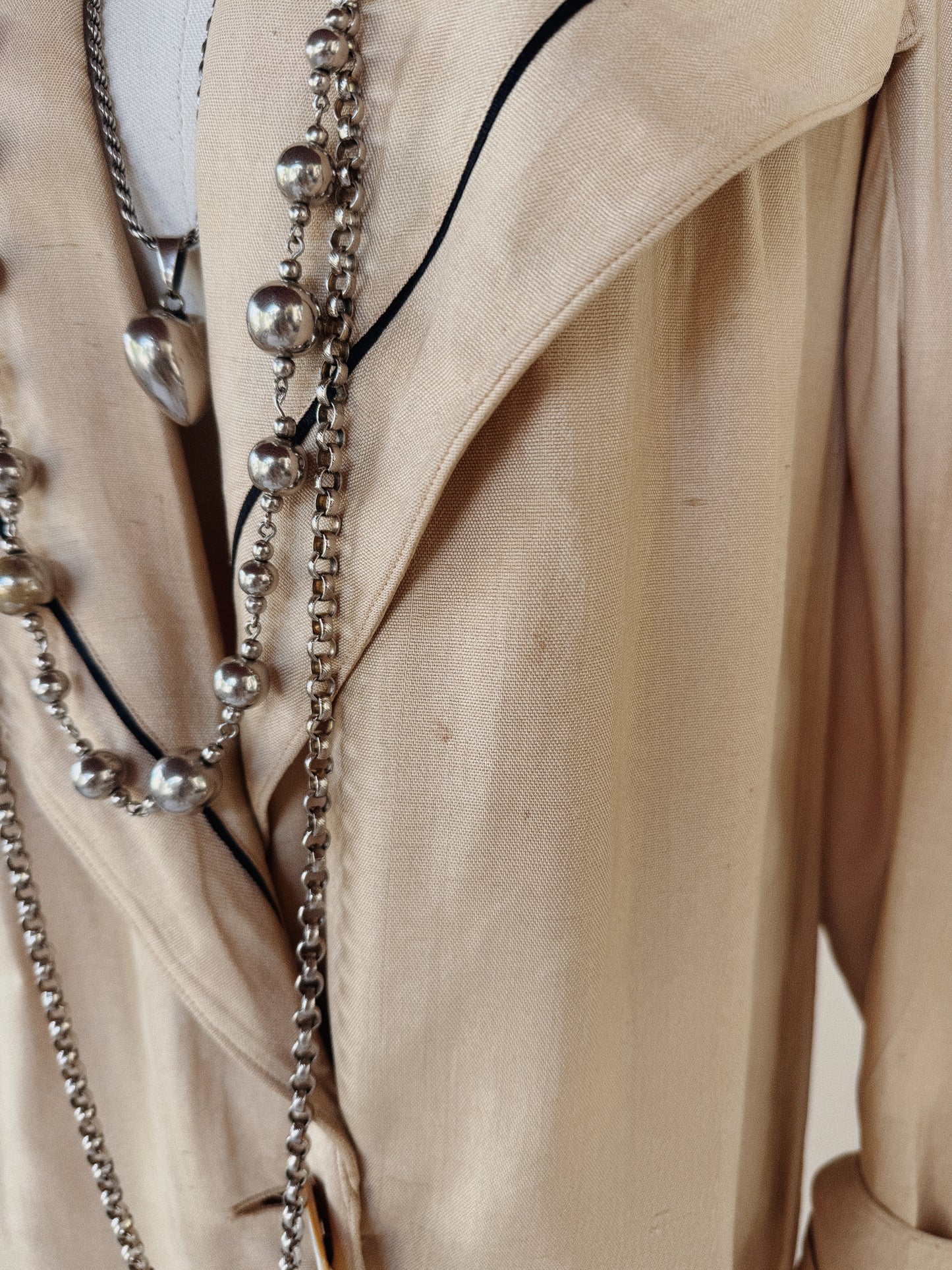 1910s Edwardian Silk Moto Duster w/ Black Cord Trim + Mother of Pearl Buttons- S/M