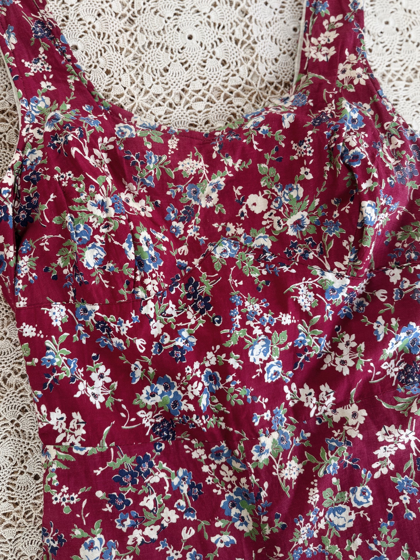 1940s Burgundy Spring Bloom Feedsack Playsuit- S-S/M