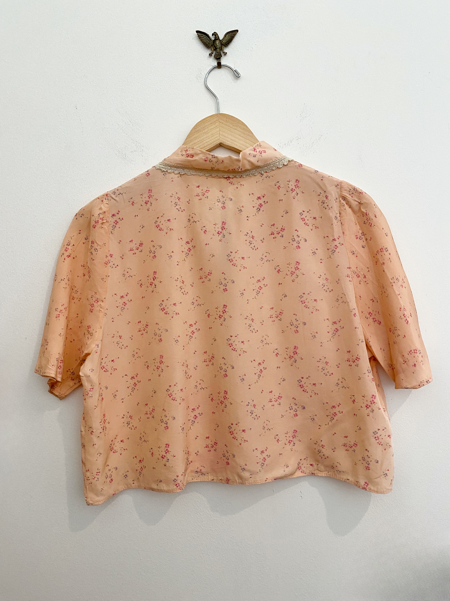 1930s/40s Pink Floral Rayon Bed Jacket Blouse- S/M