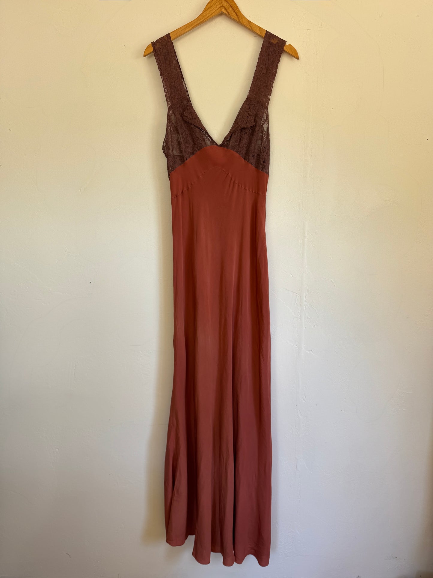 1930s Clay Silk + French Lace Slip Dress- S/M-M