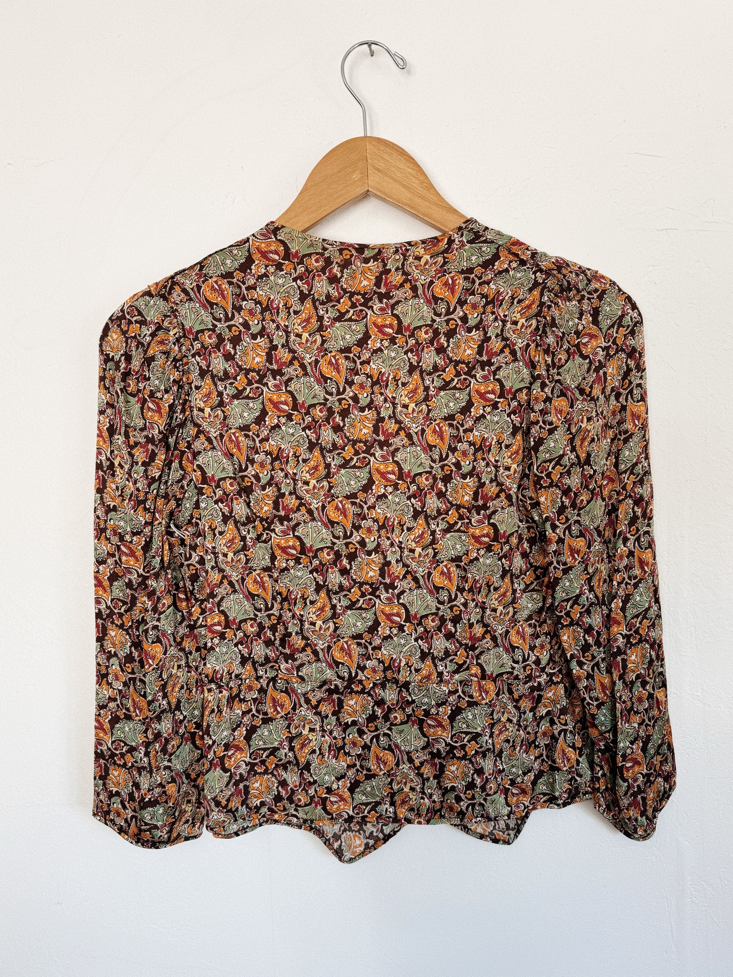 1930s Paisley Rayon Charmeuse Cropped Blouse- S-S/M