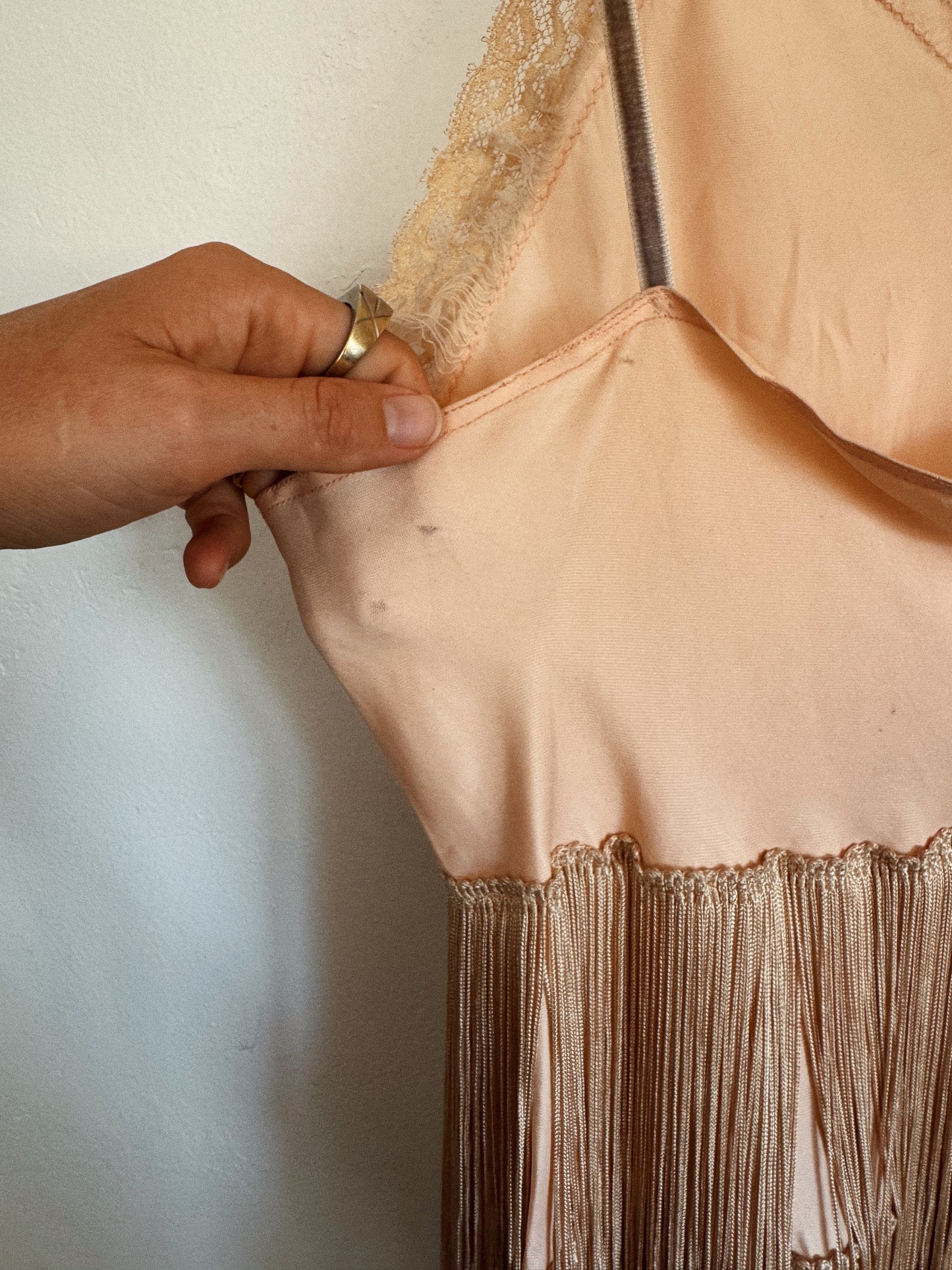 1950s One of a Kind Fringe Flapper Mini Slip Dress- S/M-M