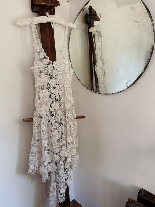 Antique Irish Crocheted High Low Dress- XS-S
