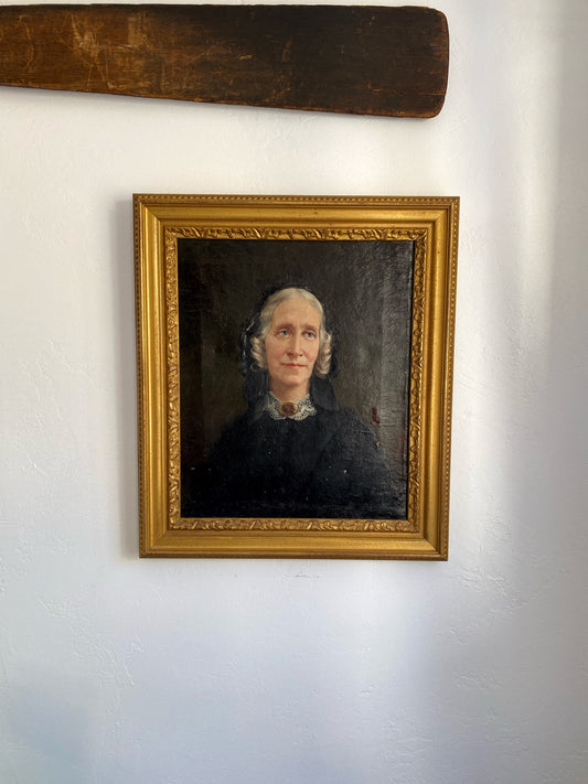 Antique 1800s European Portrait Of A Woman Oil Painting Framed- 17x19”