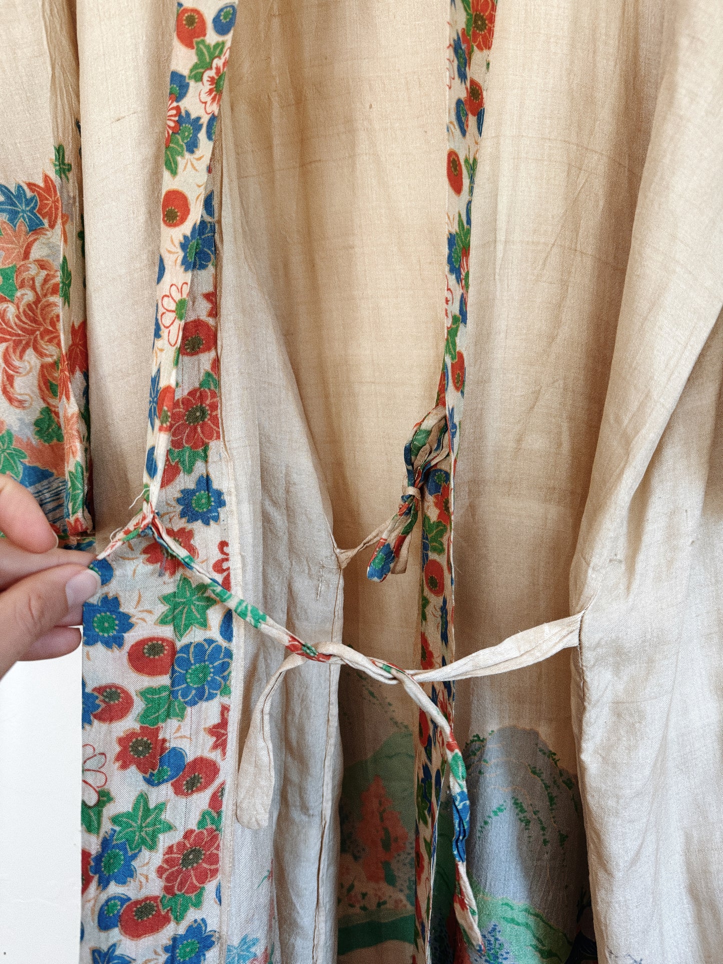 1920s Pongee Silk Printed Duster Robe- O/S