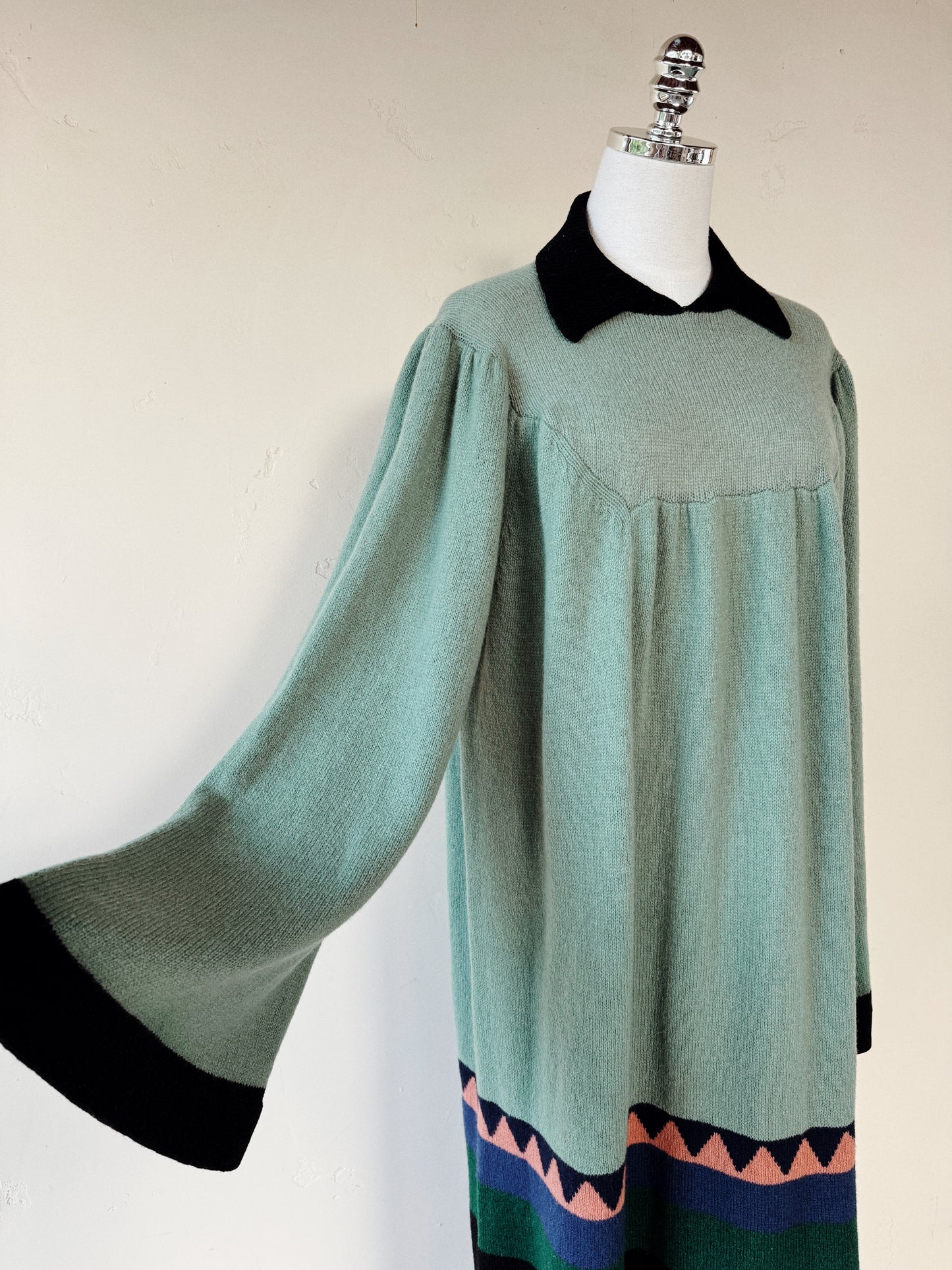 1974 Rare Alice Pollock Documented Knit Kaftan Dress w/ Bell Sleeves- M