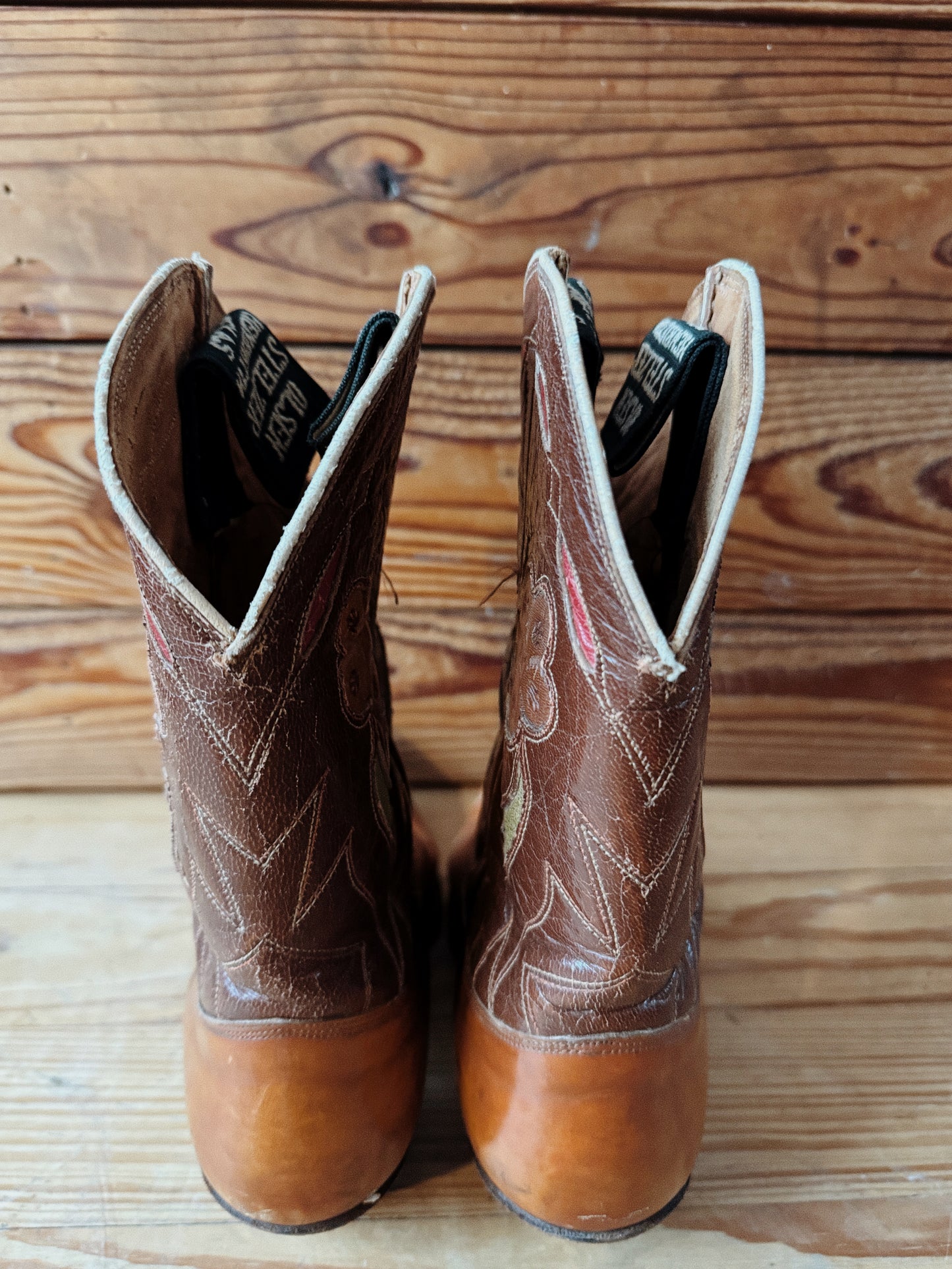 1950s Pee Wee Cowboy Boots w/ Tooled Floral Inlay- 8