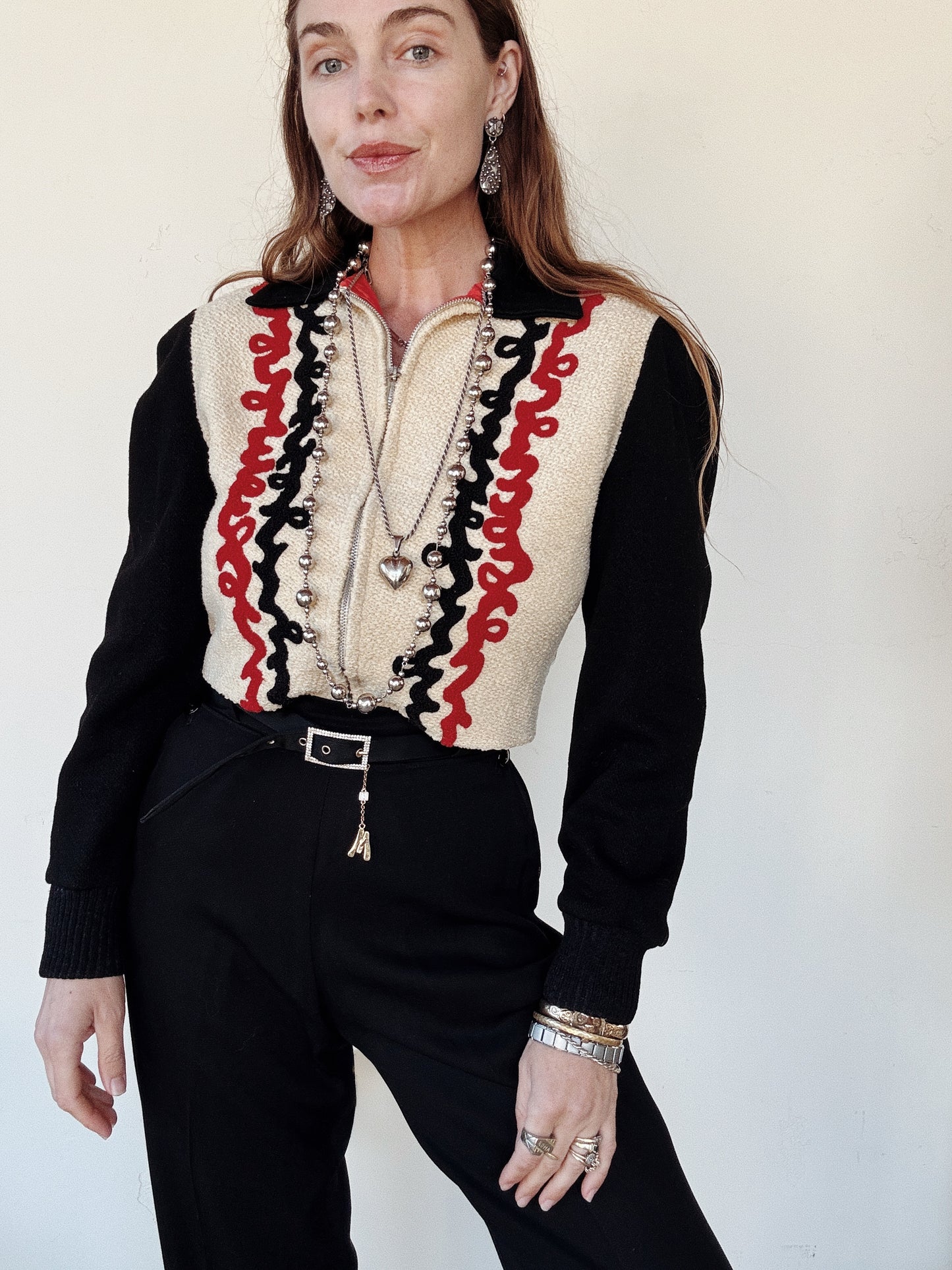 1930s Bouclé + Chenille Cropped Jacket w/ Zipper Front- M
