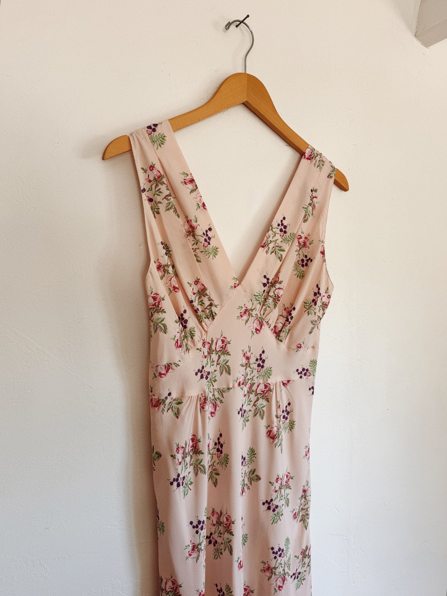 1940s Rose + Berry Rayon Slip Dress- S/M