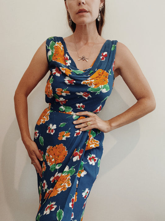 1980s Saint Laurent Rive Gauche Floral Sarong Set- S