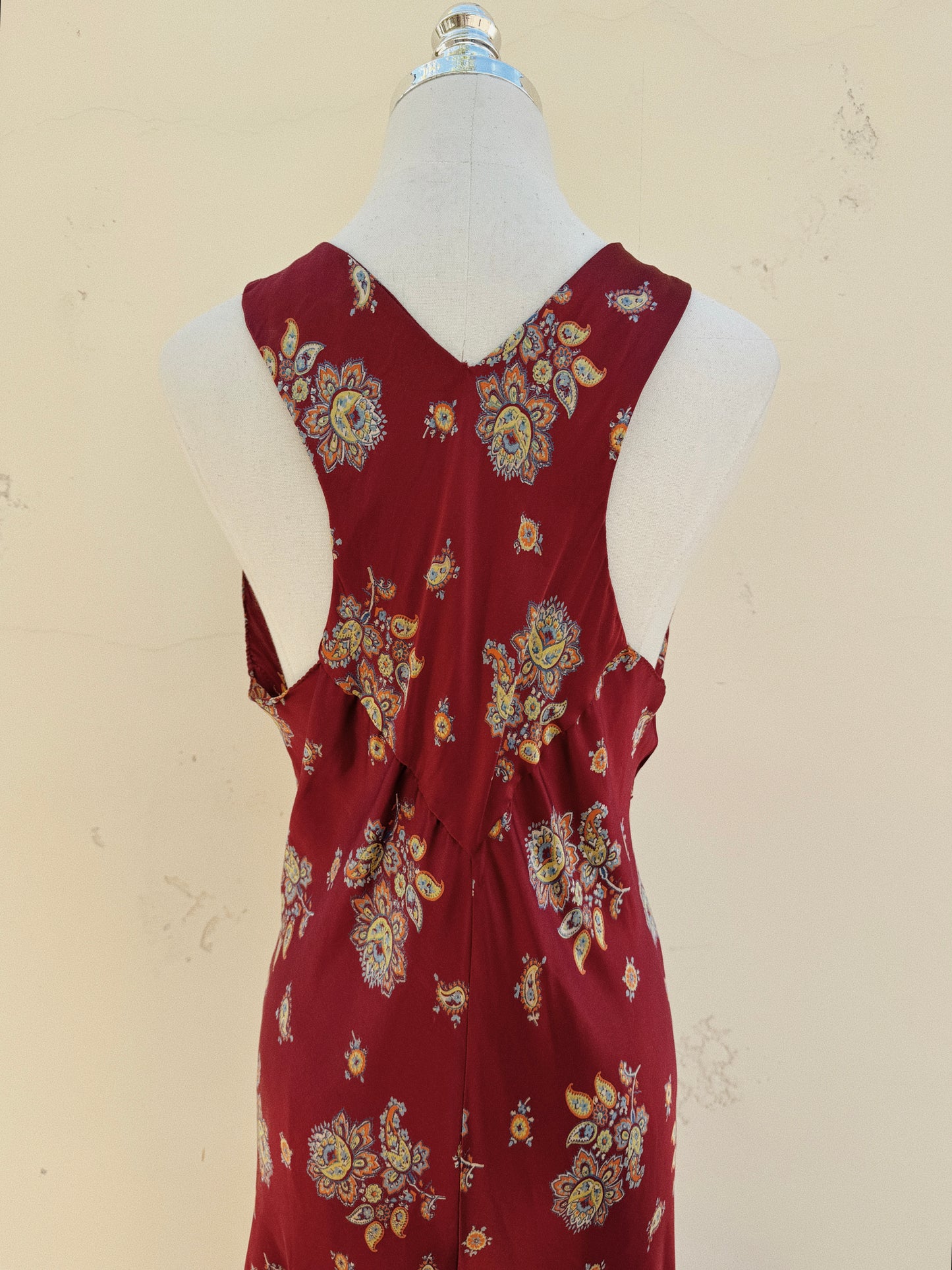 1940s Cabernet Paisley Silk Printed Slip Dress- M