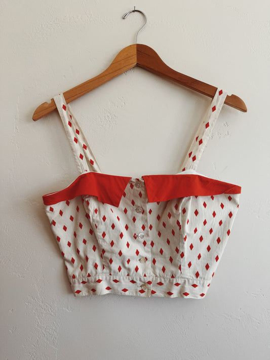 1950s Orange Harlequin Cotton Bustier Top- S/M