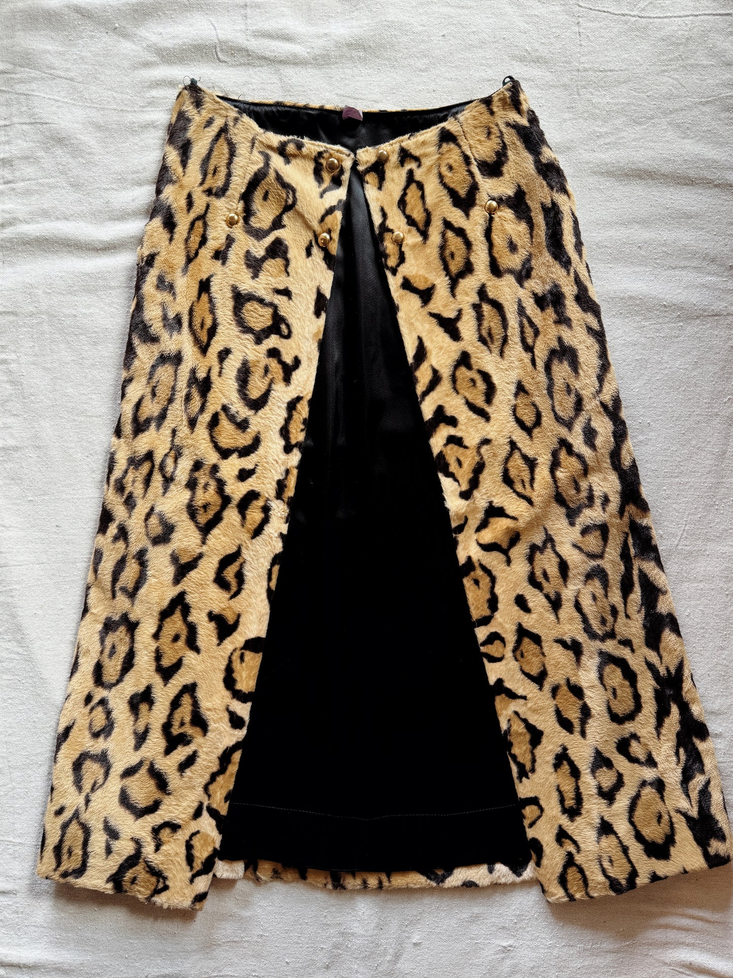 1950s Rare Leopard Faux Fur Short Ensemble w/ Brass Studs- S-S/M
