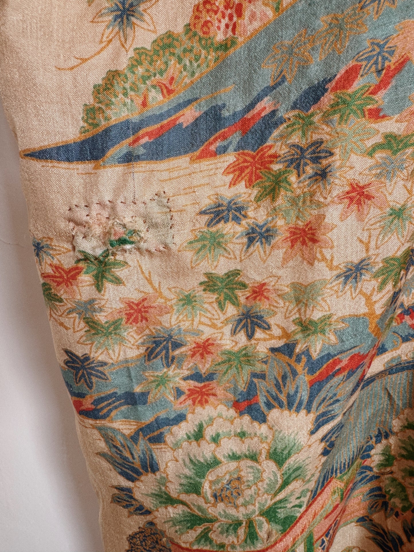 1920s Green Printed Pongee Silk Duster Robe