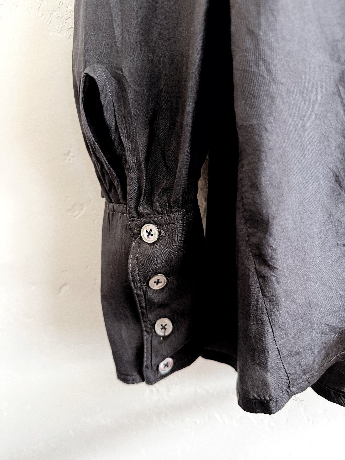 1970s Zandra Rhodes Black Silk Ruffled Tunic Blouse- S-S/M