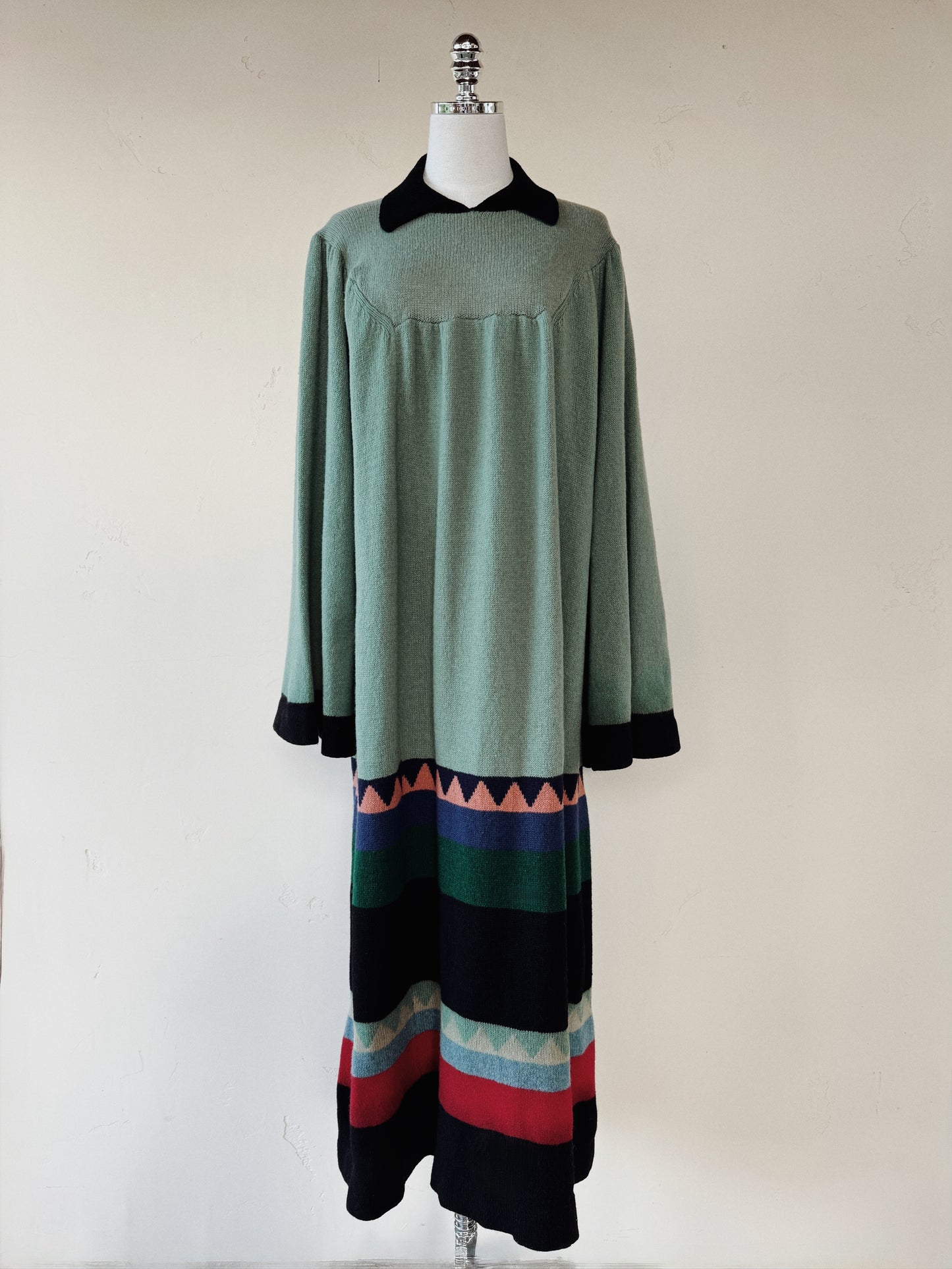 1974 Rare Alice Pollock Documented Knit Kaftan Dress w/ Bell Sleeves- M