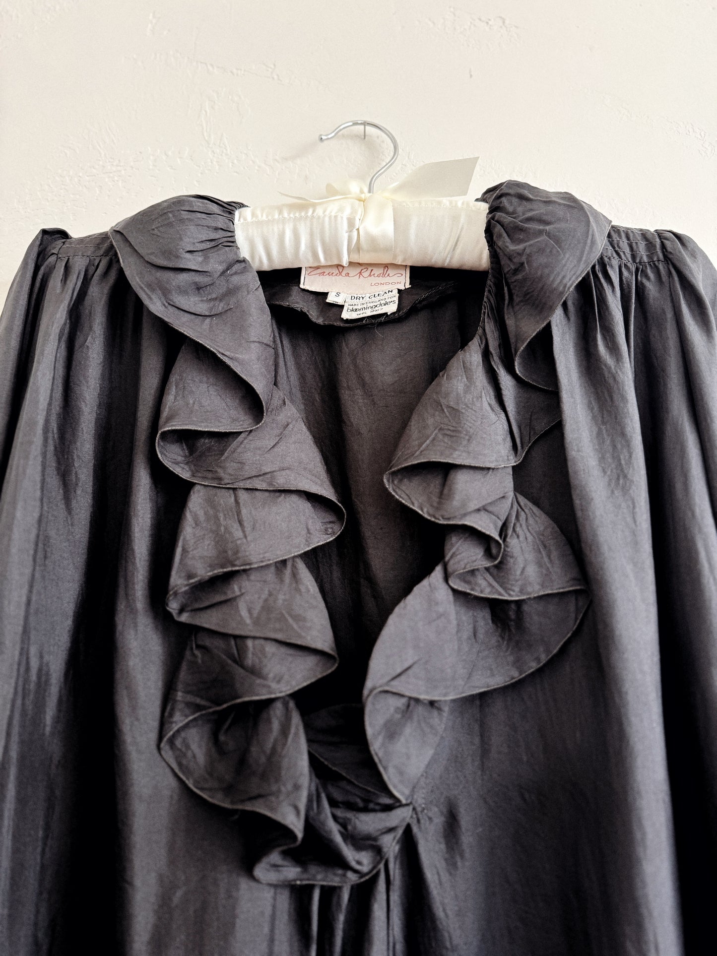 1970s Zandra Rhodes Black Silk Ruffled Tunic Blouse- S-S/M