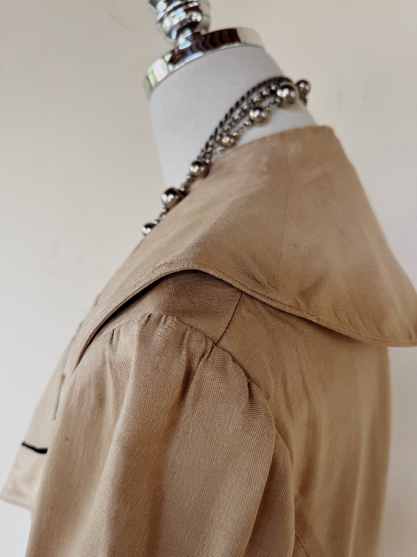 1910s Edwardian Silk Moto Duster w/ Black Cord Trim + Mother of Pearl Buttons- S/M