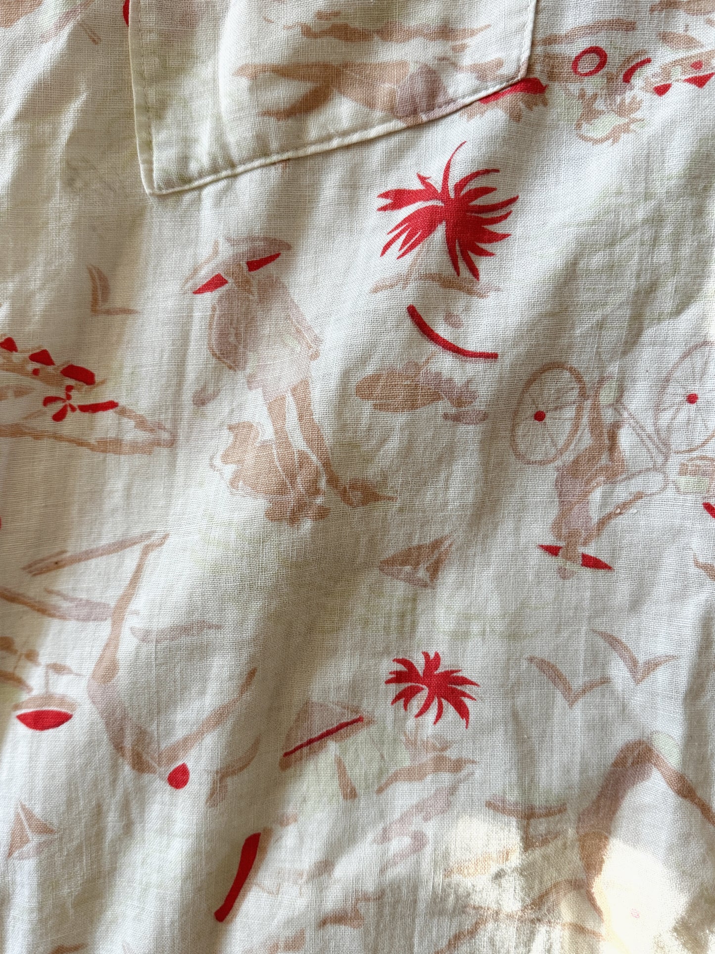 1930s Novelty Summertime Print Beach Pajama Jumpsuit- M