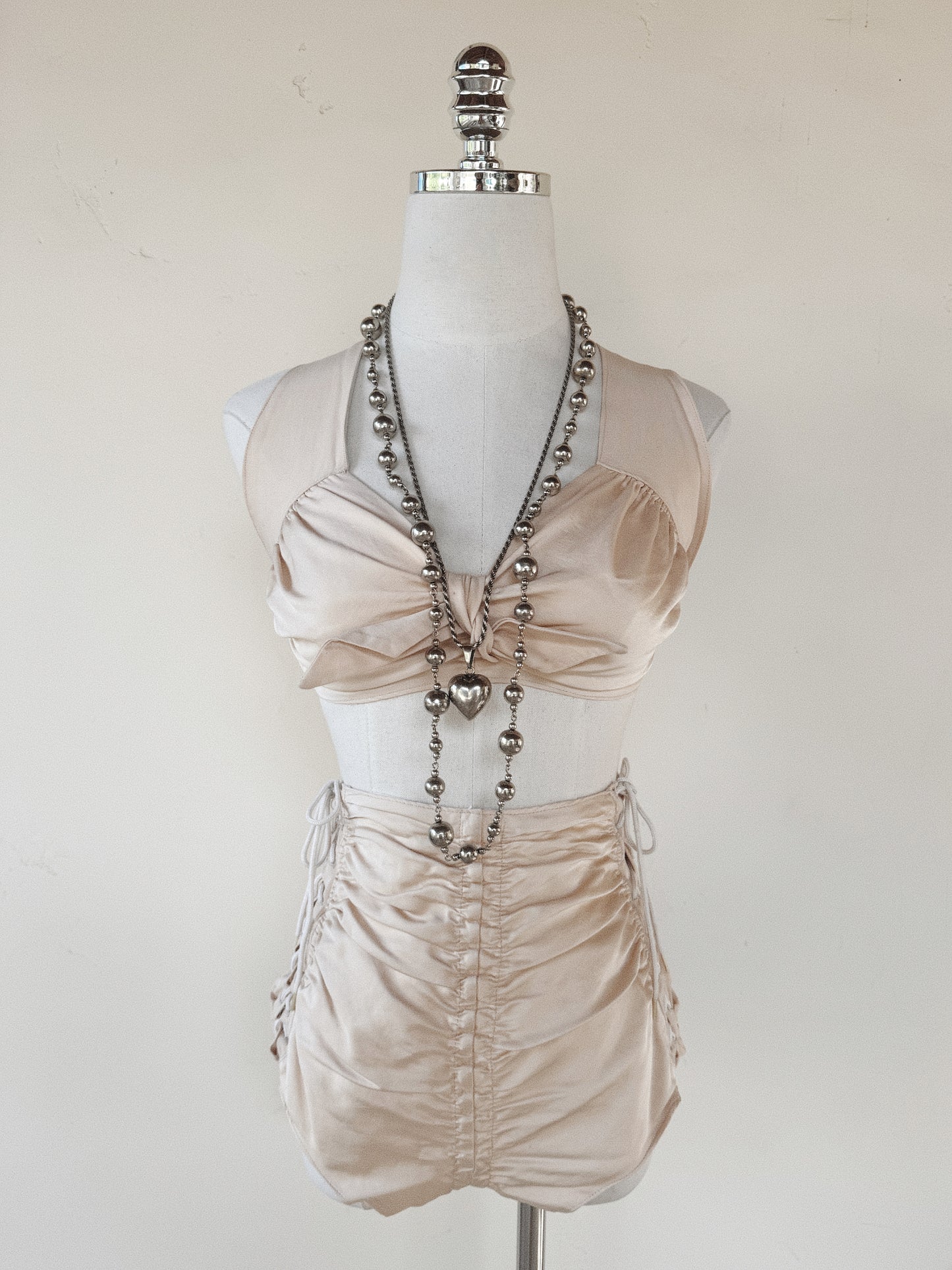 1942 Cole of California “Swoon Suit” Champagne Bombshell Ruched Lace Up Swimsuit- S/M-M