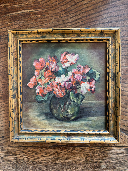 1930s/40s Petite Square Floral Oil Painting- 8 x 8”