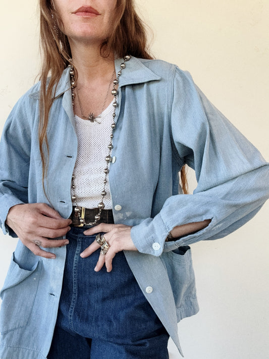 1950s Chambray Denim Chore Smock- S/M