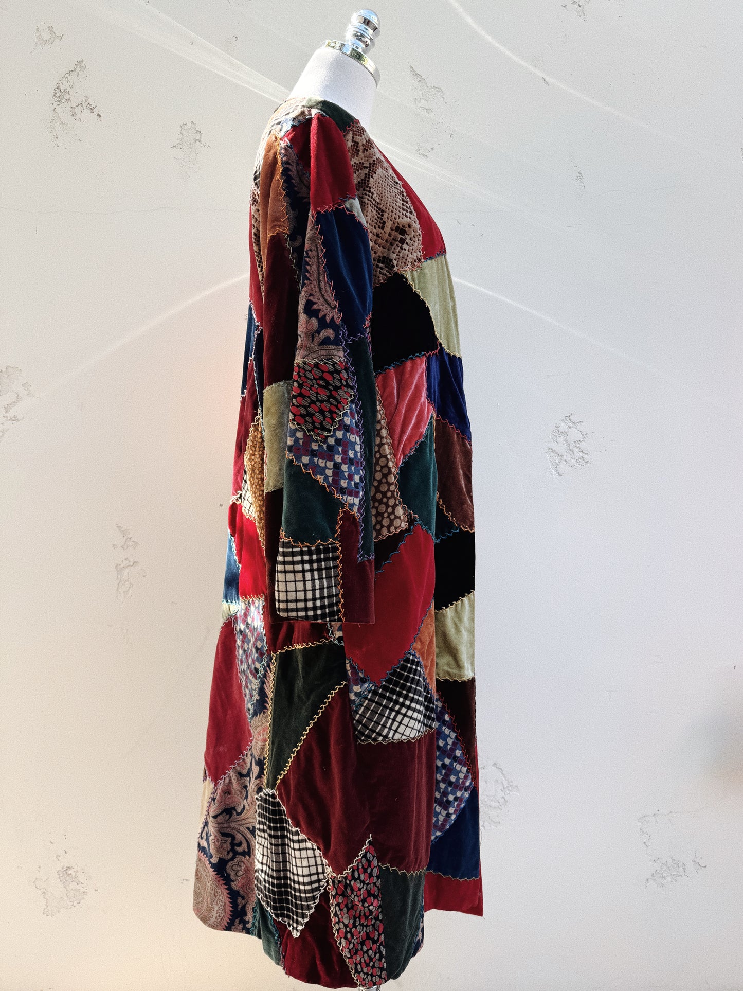 1930s/40s Velvet Crazy Quilt Patched Duster Coat