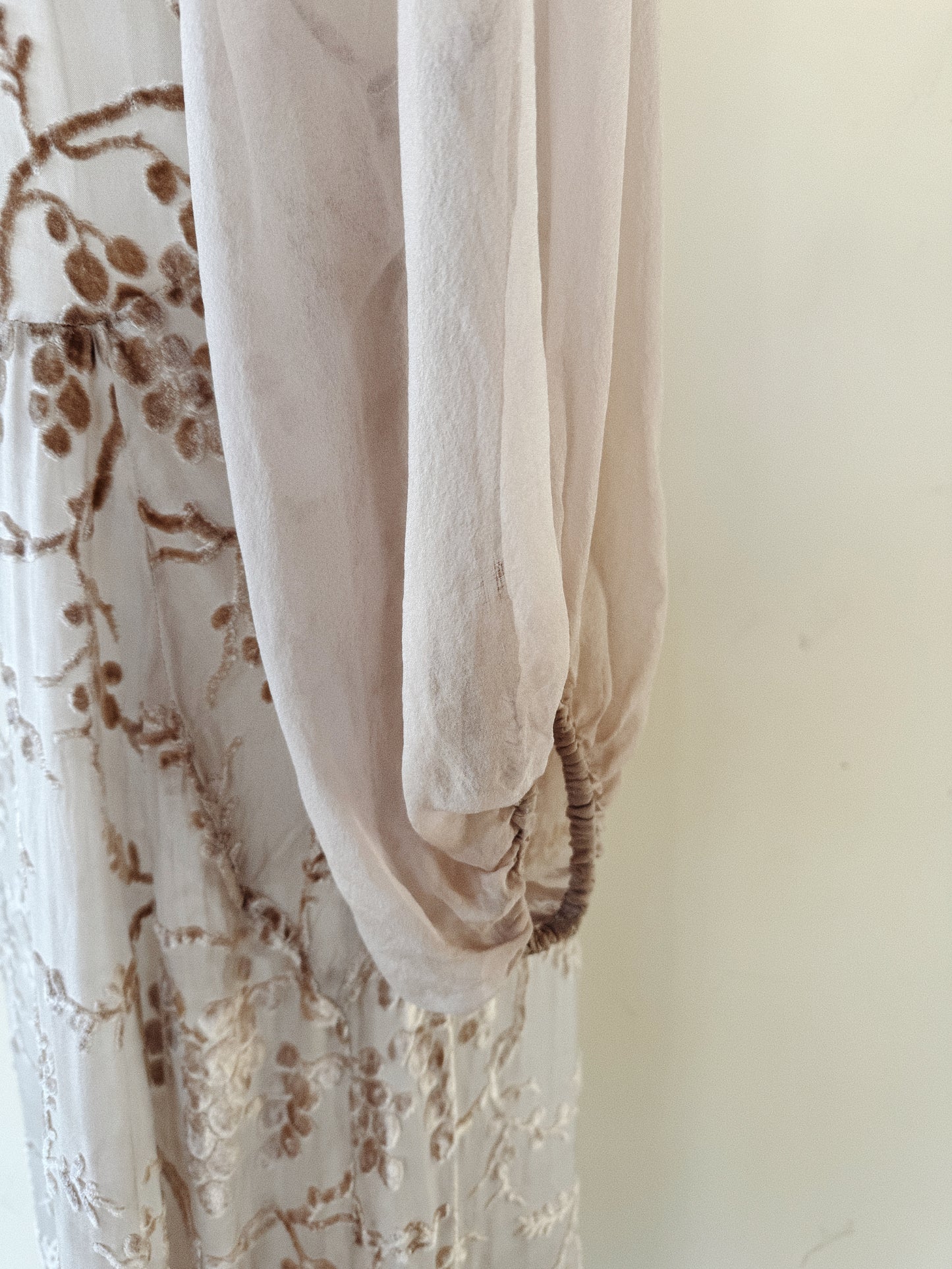 1920s Champagne Grape Silk Chiffon Devoré Velvet Goddess Gown- S/M-M