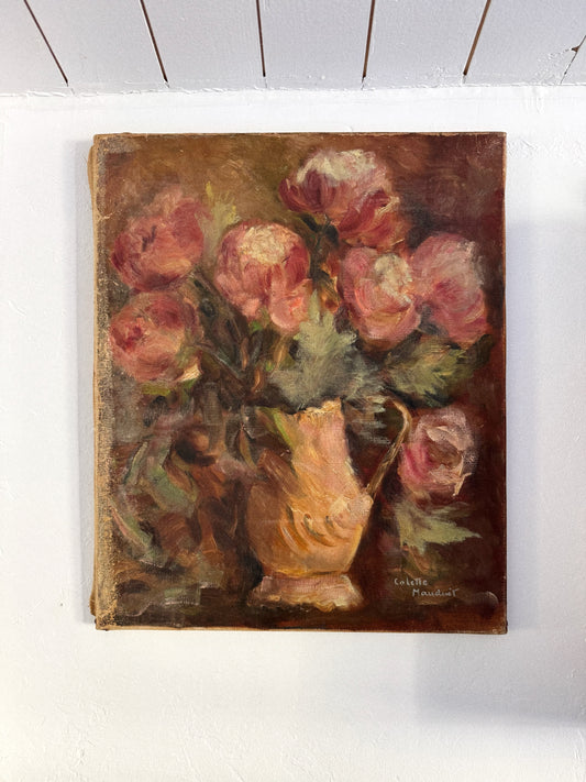 1930s/40s Peonies in Vase. Oil on Canvas- 15 x 18”