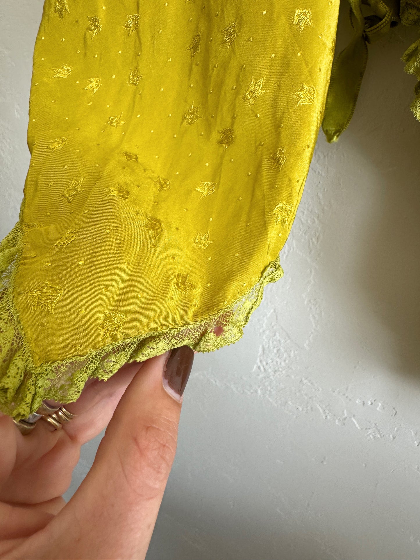1930s Olive Silk Handkerchief Bed Jacket- S-M