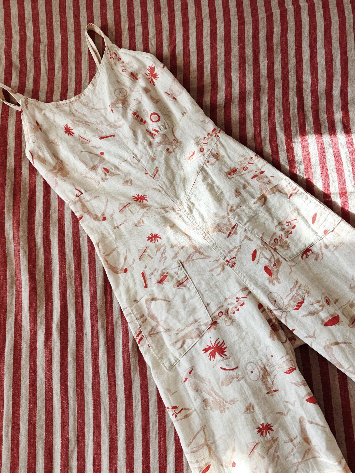 1930s Novelty Summertime Print Beach Pajama Jumpsuit- M