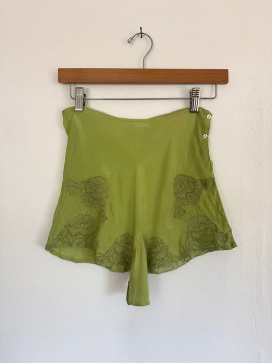 1930s Absinthe Silk + Lace Tap Shorts- S-S/M