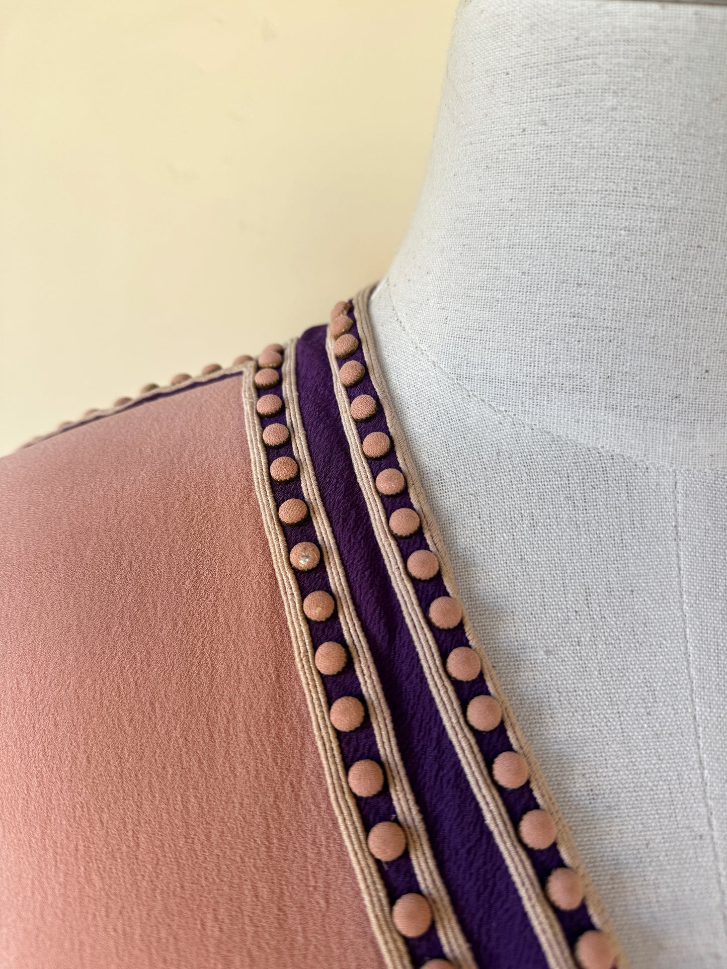 1930s Raspberry + Grape Sherbet Crepe Wrap Dress w/ Studs + Angel Sleeves- S/M