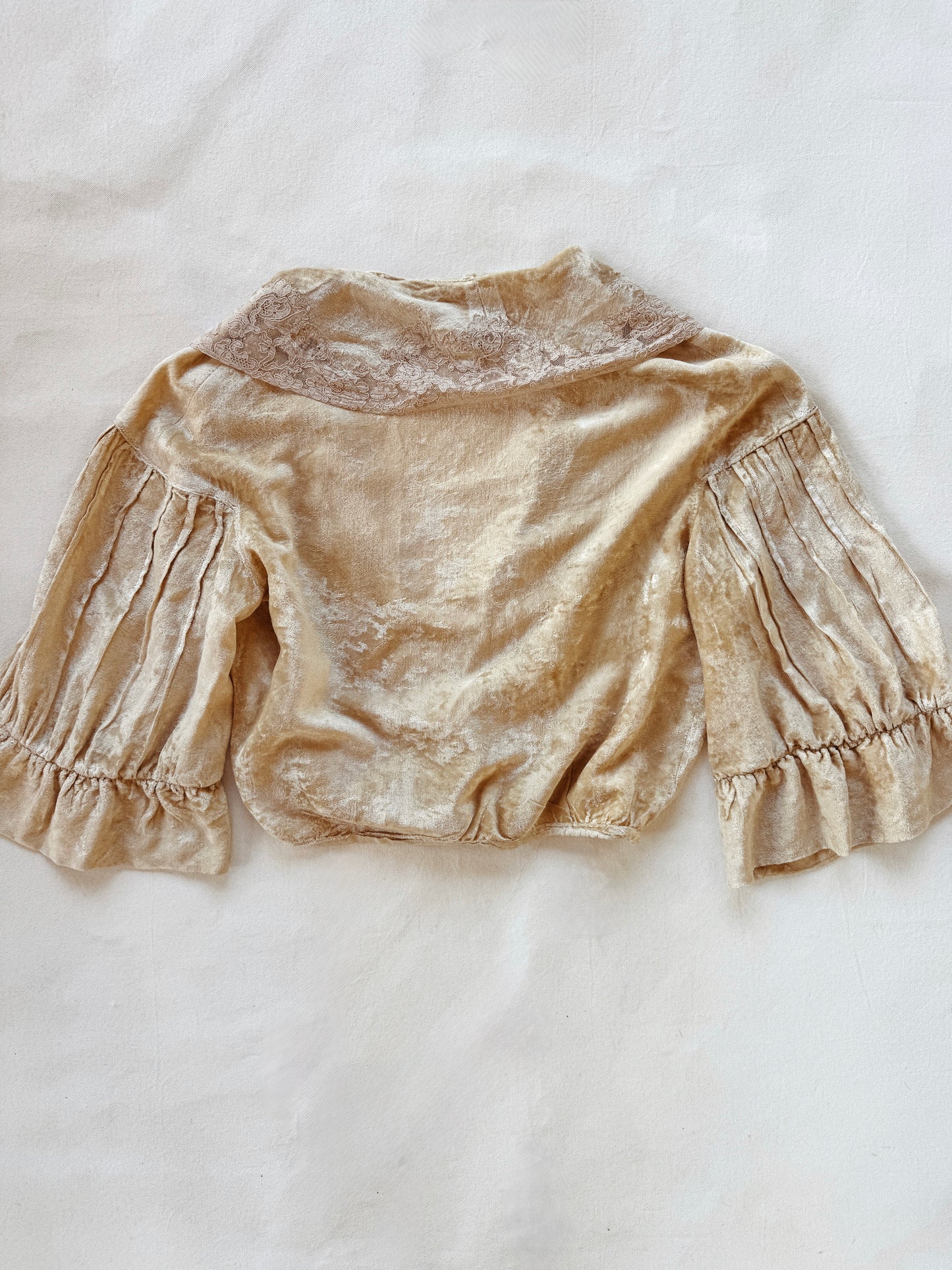 1930s Ivory Crushed Velvet + Lace Cropped Jacket- M