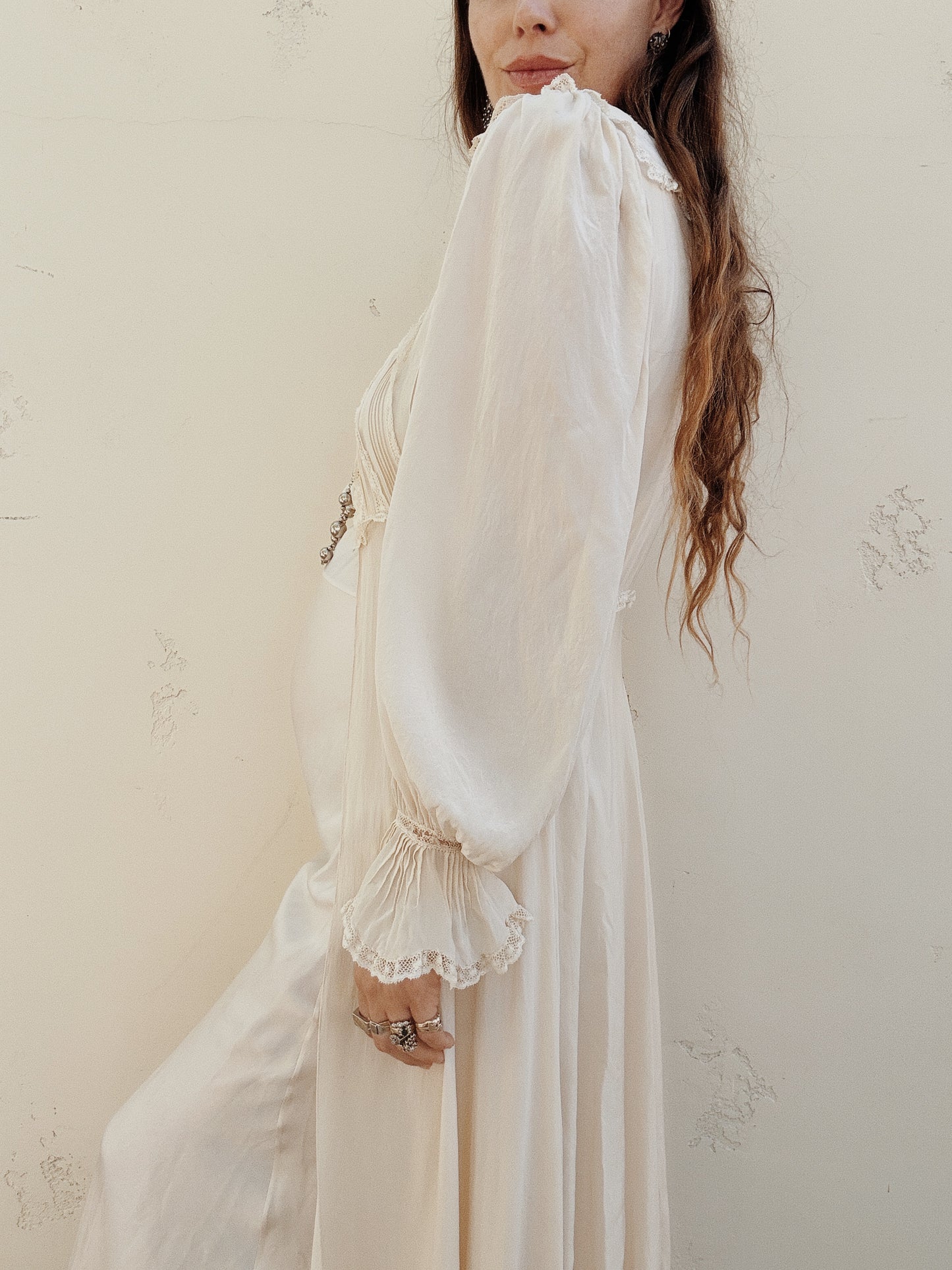 1930s Ethereal Ivory Silk Babydoll Peignoir w/ Scalloped Collar- S-S/M