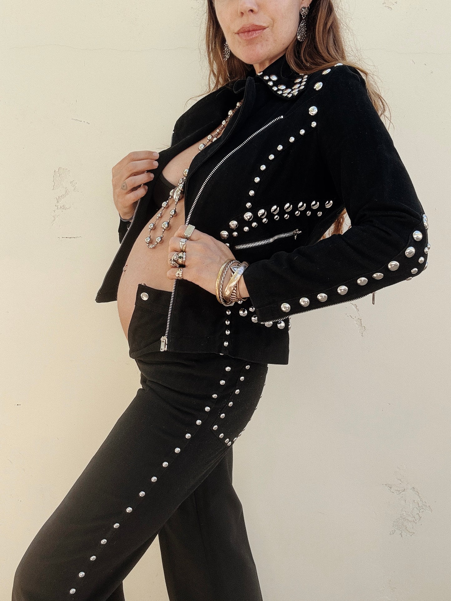 1970s Black Roncelli Studded Pant Set- S/M