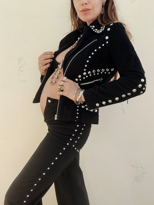 1970s Black Roncelli Studded Pant Set- S/M