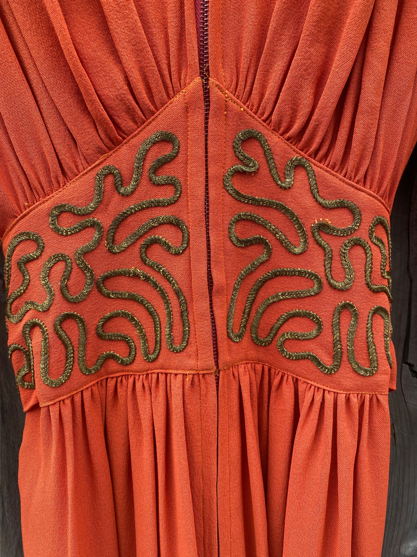 1930s Terra Cotta Soutache Evening Gown- 6