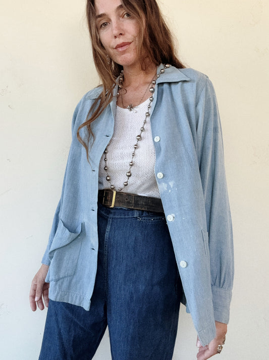 1950s Chambray Denim Chore Smock- S/M